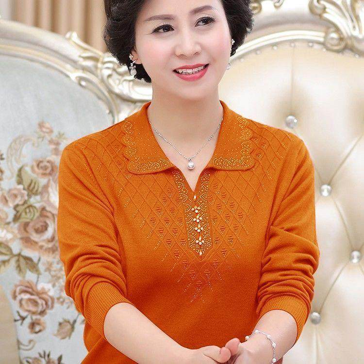 2025春秋长袖针织衫女妈妈大码翻领新款中老年纯色毛衣百搭打底衫,淘宝优惠券,粉丝福利购,淘宝优惠卷