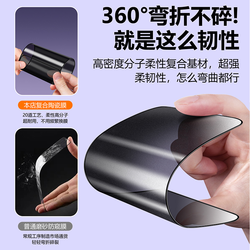 华为Mate60陶瓷防窥膜POR+磨砂膜华为Mate60pro全屏覆盖HUAWEI手机膜高清防指纹防摔防爆钢化软膜全胶适用于 - 图1