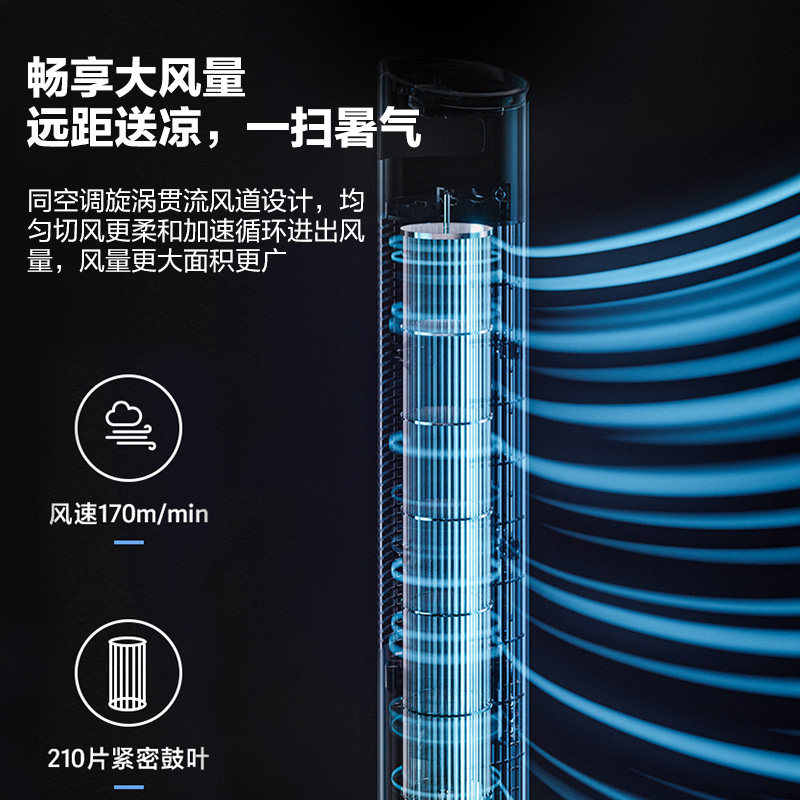 美的大风力无叶静音台立式落地扇 美的环境电器塔扇/大厦扇
