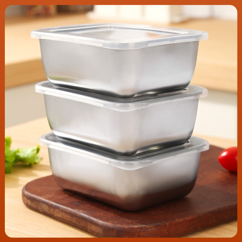 不锈钢保鲜盒食品级餐盒密封饭盒便当盒冰箱收纳保鲜盒葱姜蒜盒子 - 图0