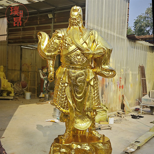 金色关羽玻璃钢雕塑寺庙工程铸铜神像大型关公贴金箔塑像摆件雕像 - 图0