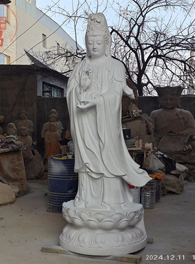 白色观音菩萨雕像户外大型观世音菩萨玻璃钢神像雕塑寺院佛像定制