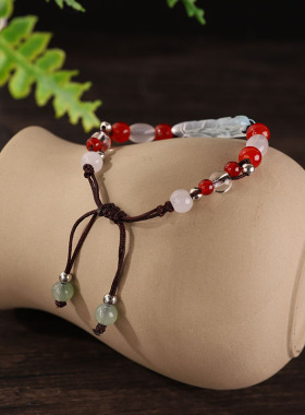 串珠编织手链红色新中式简约