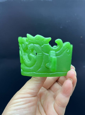 仿碧玉双龙发冠仿古镂空雕刻绿色发簪头饰新中式汉服影视饰品发饰