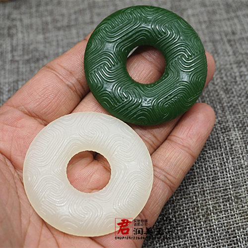 琉璃圆环玉环复古祥云纹平安扣玉佩DIY手工配件车挂汉服腰佩玉坠 - 图0
