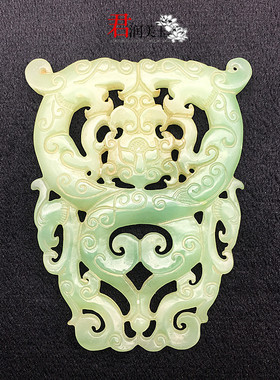仿碧玉镂空玉佩双龙项坠吊坠