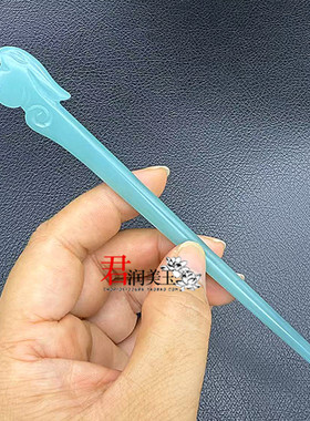 新款玉兔发簪发钗烟紫色蓝水色白色簪子国风中式旗袍发饰汉服头饰