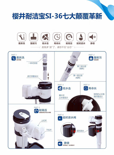 樱井耐洁宝SI36马桶水箱座蹲便器无声静音顶部可拆洗进水阀上水器 - 图0