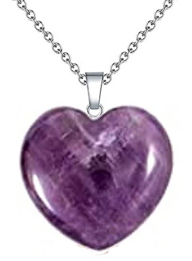 亚马逊天然石水晶紫晶粉晶爱心吊坠 玉石桃心心形宝石吊坠项链