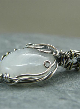 跨境爆款饰品月光石项链吊坠复古波西米亚风树叶藤条时尚项链配饰