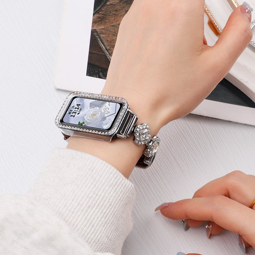 卡睿适用华为手环10镶钻保护壳手环9手表壳新款带钻band8智能运动手表女款仿钻边框pc半包抗摔时尚表盘保护套 - 图1