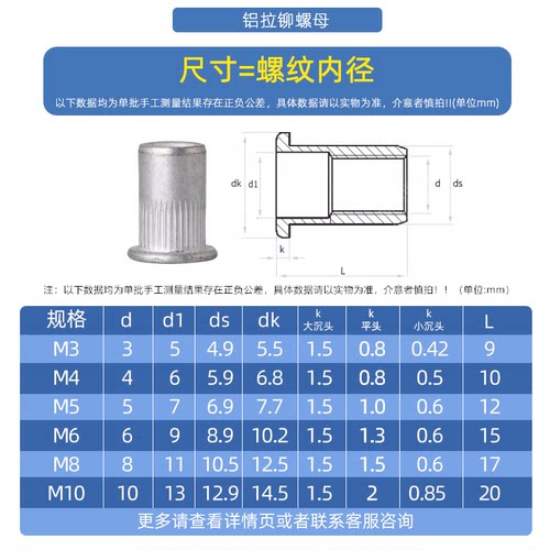 铝合金拉铆螺母铝制平头竖纹拉帽沉头拉卯柳螺母M3M4M5M6M8M10 - 图1