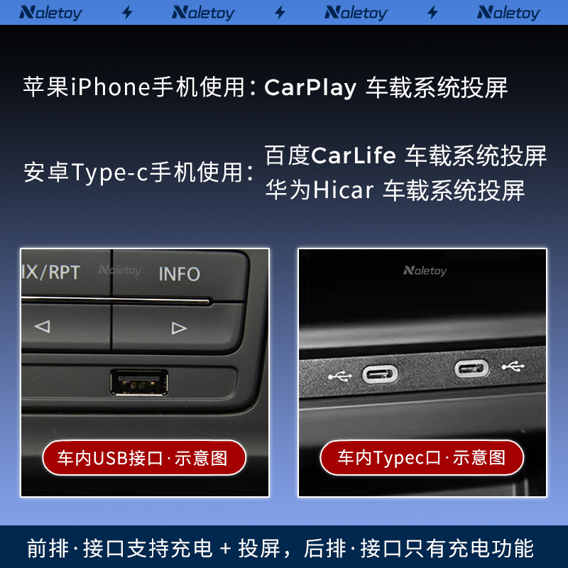 Naletoy适用苹果15车载数据线Carplay充电器线手机C口usb转typec快充iPhone15proMax车充加长快速PD平板iPad