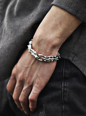 龙骨手链潮流个性编织藏银龙鳞手链男款霸气小众设计粗手环单身in