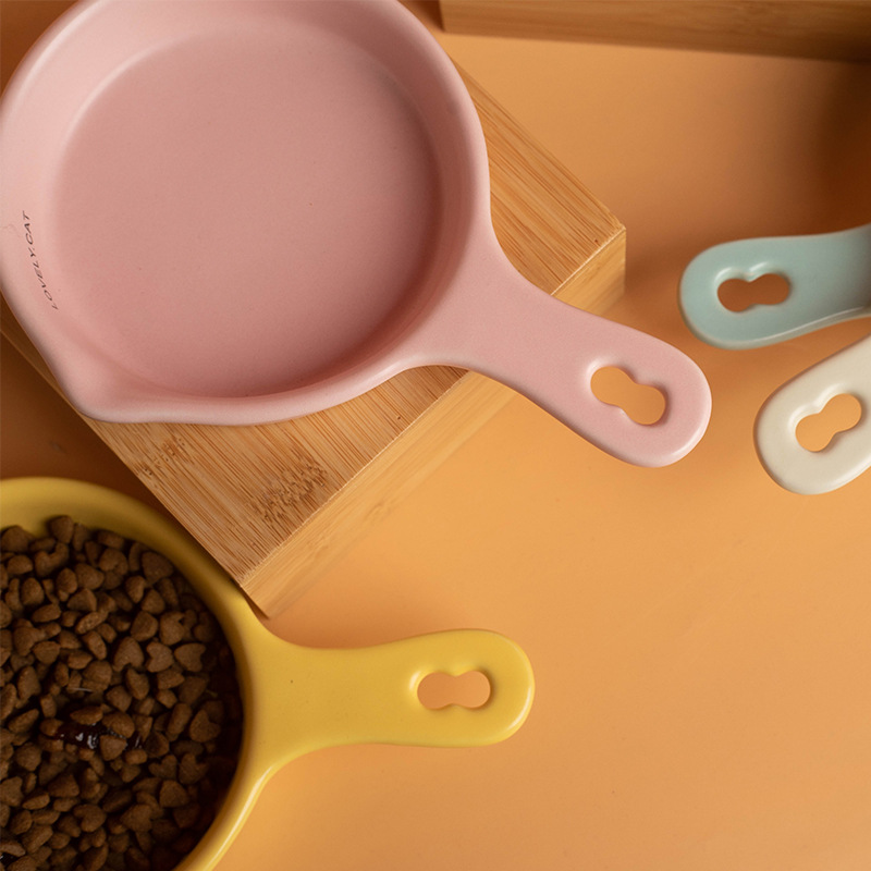 韩国bd同款平底锅猫碗碗陶瓷防打翻单柄饮水碗罐头宠物碗猫咪喝水 - 图2