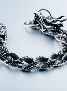 复古民族风饰品批发 霸气男士龙形手链钛钢镶锆石铸造手饰品