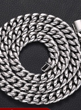 时尚欧美粗链钛钢古巴链项链 潮流说唱街头高质钛钢素链细颈链