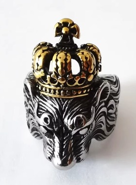 霸气个性欧美风复古狮子王皇冠男士钛钢戒指不掉色大码质感潮指环