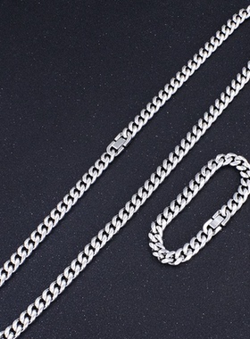 时尚古巴项链圆磨链加密钛钢金属粗项链饰品项链男士简约潮人饰品