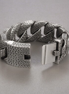 超宽版31mm粗链欧美个性风潮手饰品 做旧权力三叉戟钛钢男士手链