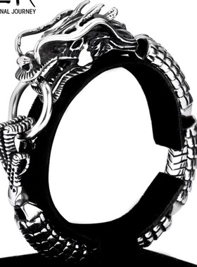 时尚朋克中国风钛钢男士龙形手链个性霸气腾龙钛钢复古做旧潮手环