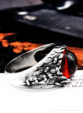 欧美复古恶魔之眼红宝石朋克风钛钢戒指男士个性高级感复古潮饰品