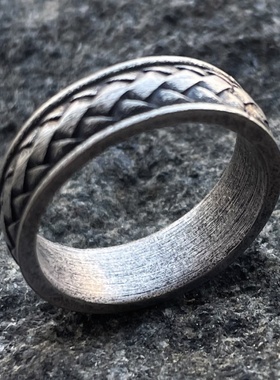 欧美复古时尚编织钛钢指环戒指复古风做旧闭口简约潮人单身指环