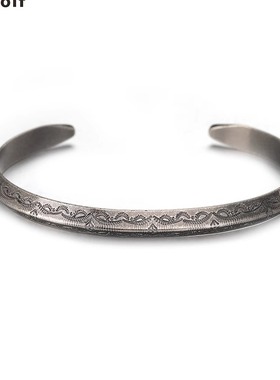 印第安民族风纳瓦霍复古图腾雕纹古银男女情侣开口手镯手环首饰