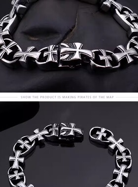 简约欧美个性 潮男不锈钢 十字架钛钢手链 手镯高级感不掉色饰品