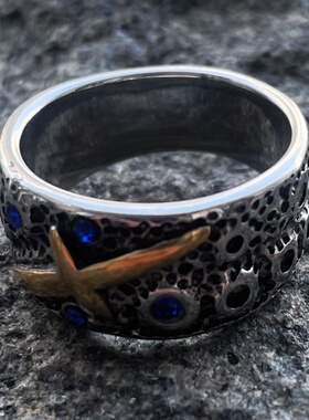 时尚星空蓝男士戒指潮男理发师个性街头嘻哈发型师钛钢个性指环