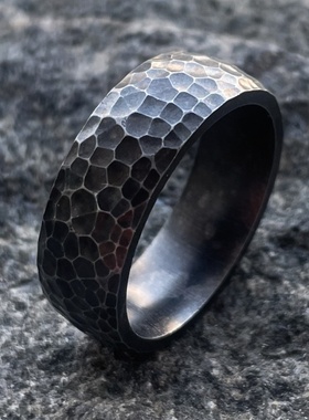 朋克风锤纹复古做旧手工锤纹戒指男个性食指凹凸陨石坑潮人指环