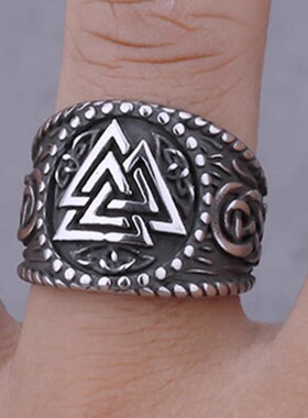 维京奥丁三角符文钛钢戒指欧美