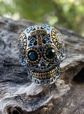 ROCK PUNK“绿眼睛骷髅”霸气朋克钛钢戒指士欧美不掉色高级感