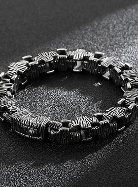 欧美风时尚钛钢潮流铸造手饰 嘻哈不锈钢十字架男款潮人朋克手链