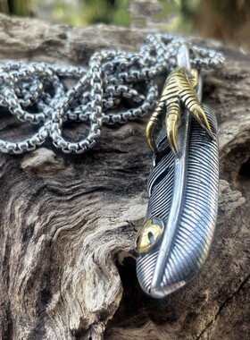 ROCK PUNK日韩鹰爪羽毛时尚吊坠高级感通用不掉色嘻哈挂项链