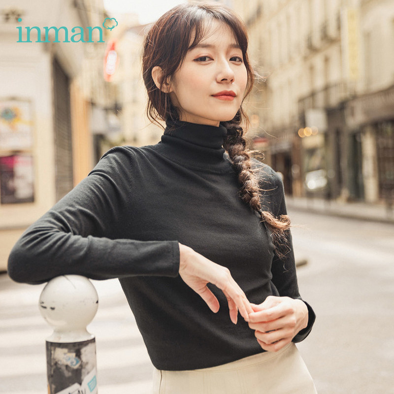 茵曼旗舰店纯色堆堆领修身薄款毛衣 茵曼名聚天成毛针织衫