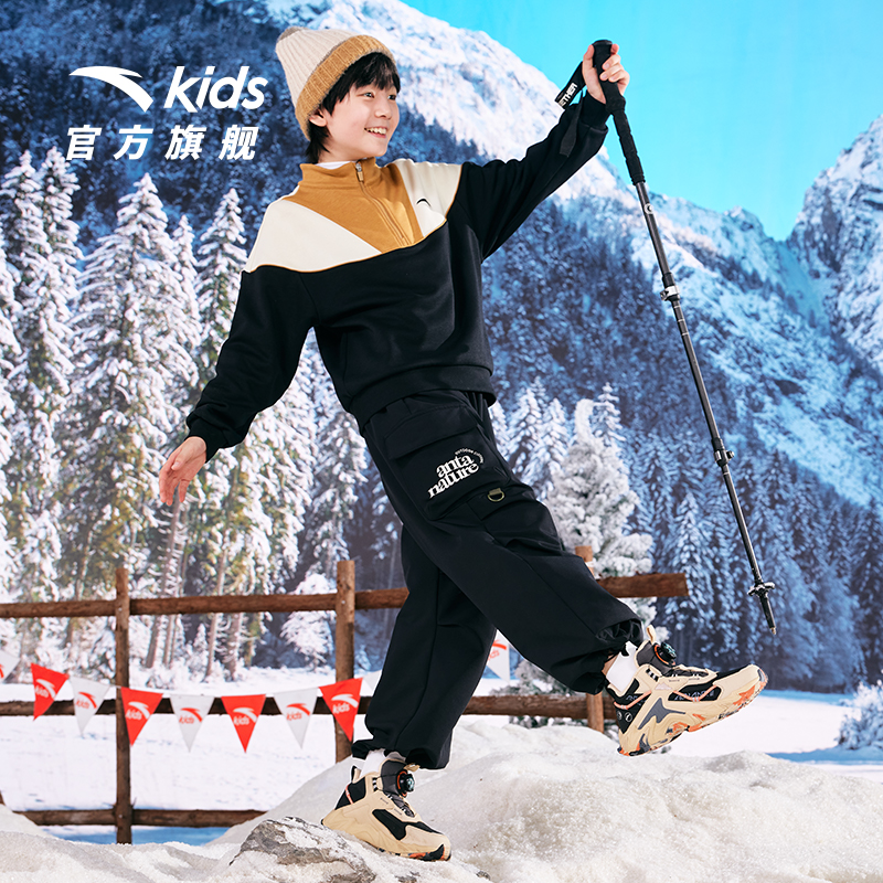 安踏儿童男童棉鞋加绒加厚保暖运动鞋二棉鞋冬季大童雪地靴童鞋女