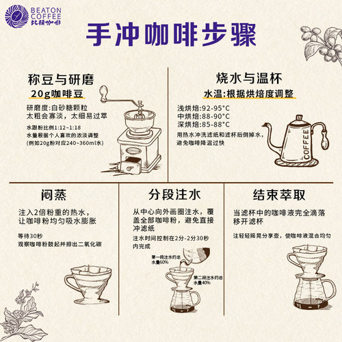 比顿咖啡 云南铁皮卡咖啡豆手冲新鲜磨粉中度烘焙227g - 图3