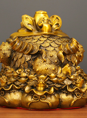 九子招财蟾黄铜摆件工艺品蟾蜍家居客厅摆饰店铺办公室铜装饰送礼