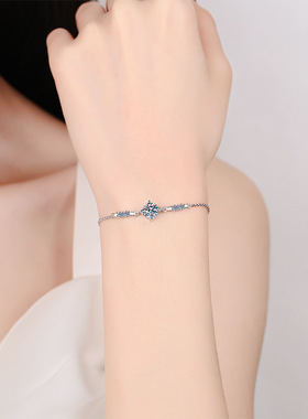 s925纯银手镯女小香风简约四爪手环女可调节莫桑石D色1克拉手链女