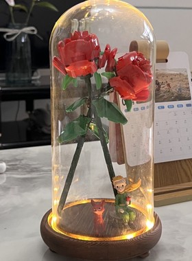 玫瑰花小王子带灯发光玻璃罩