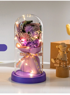 玻璃罩礼物玫瑰花束发光玻璃罩