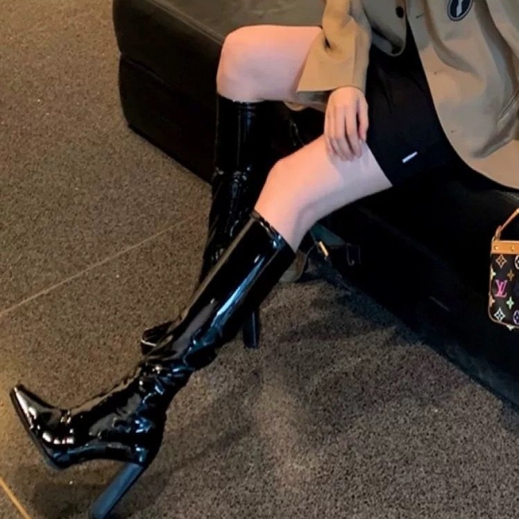 肯豆同款高跟鞋女秋冬爆款中筒早秋高筒靴骑士长筒靴漆皮长靴子,淘宝优惠券,粉丝福利购,淘宝优惠卷