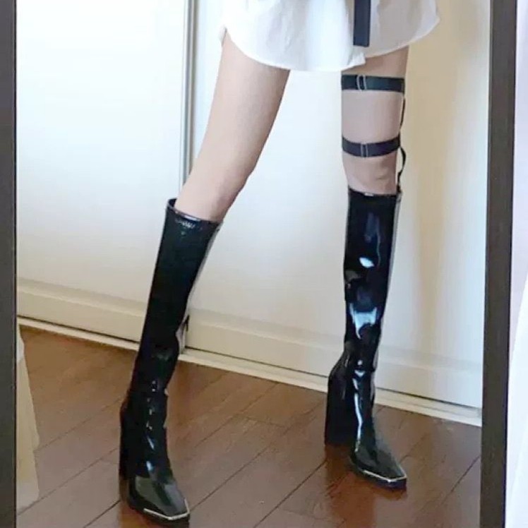 肯豆同款高跟鞋女秋冬爆款中筒早秋高筒靴骑士长筒靴漆皮长靴子,淘宝优惠券,粉丝福利购,淘宝优惠卷