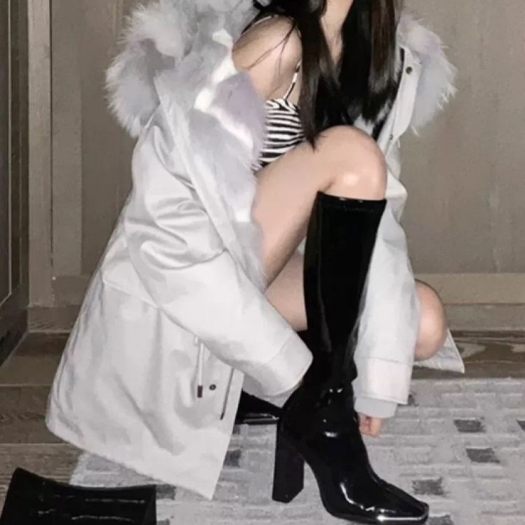 肯豆同款高跟鞋女秋冬爆款中筒早秋高筒靴骑士长筒靴漆皮长靴子,淘宝优惠券,粉丝福利购,淘宝优惠卷