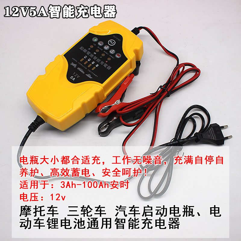 12V摩托车电瓶充电器12v5A智能带维护充电器铅酸干电瓶水电瓶可充 - 图1