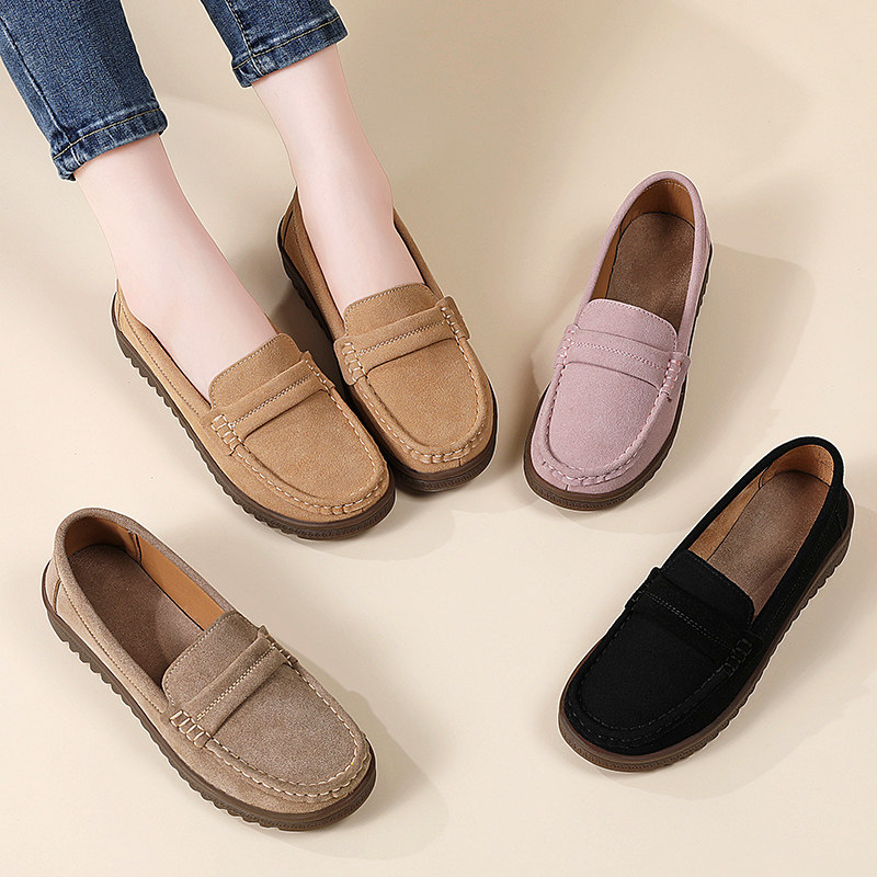2025新款真皮软底豆豆鞋女防滑牛筋底妈妈皮鞋一脚蹬懒人上班单鞋,淘宝优惠券,粉丝福利购,淘宝优惠卷