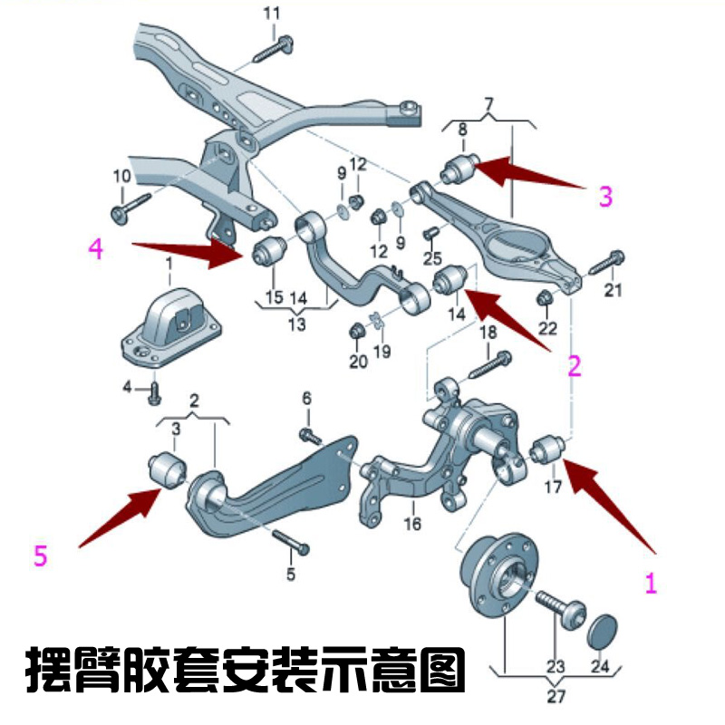 febi速腾迈腾途安高尔夫途观明锐昊锐速派悬挂衬套下支臂摆臂胶套 - 图2