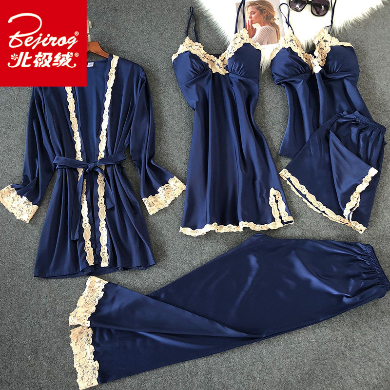 五件套夏季冰丝性感睡裙丝绸吊带裙 北极绒百盈睡衣/家居服套装