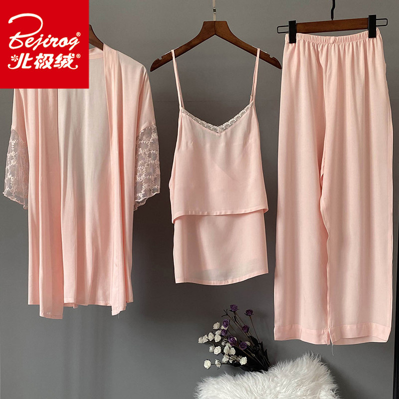 夏性感绵绸三件套孕妇可月子睡衣 北极绒百盈睡衣/家居服套装